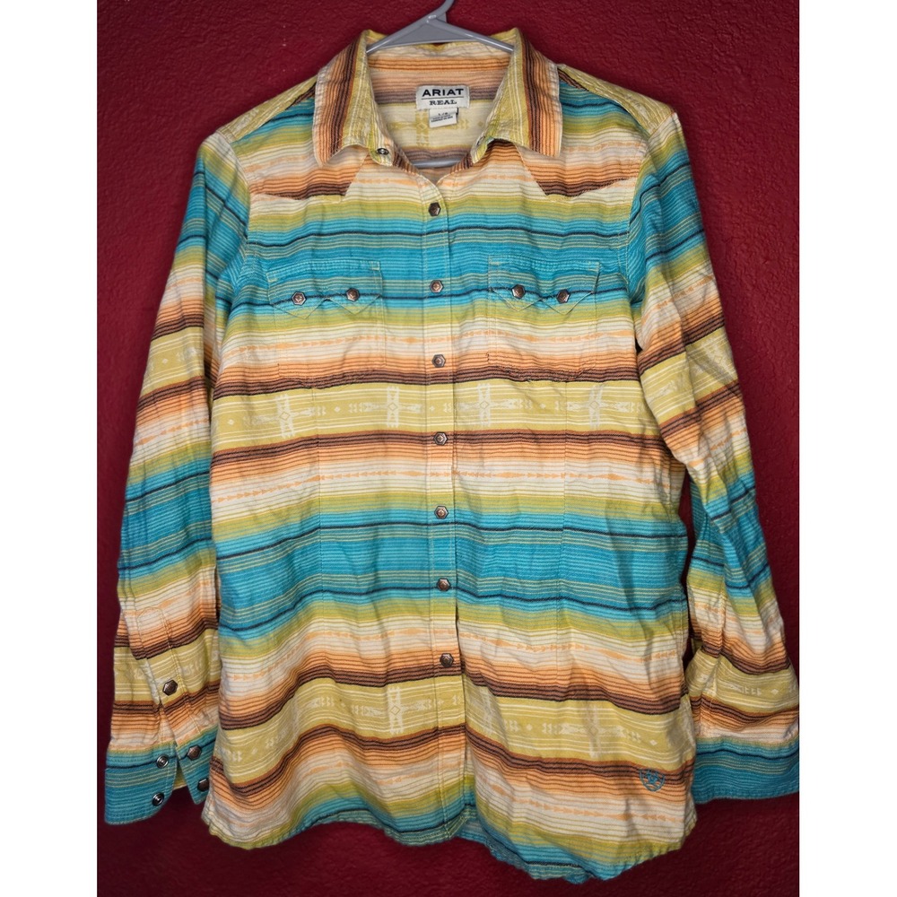 Ariat Real Women's Western Shirt L Aztec‎ Stripe Long Sleeve Snap Front